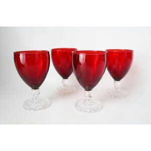 4 Royal Ruby Boopie Glasses Glass Stemware 1950's Vintage Anchor Hocking Barware